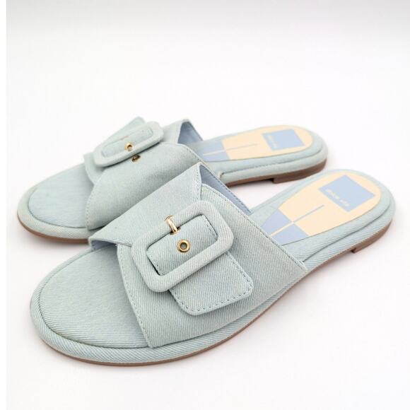Dolce Vita Albey Slide Sandals Tweed Fabric Buckle Open Toe Blue Size US8 - Picture 1 of 10